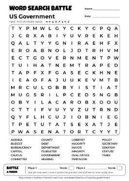 Printable Hard US Government Word Search