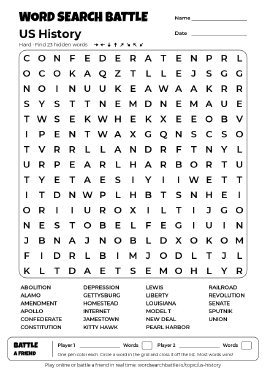 Printable US History Word Search