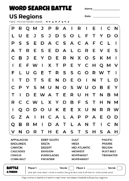 Printable US Regions Word Search