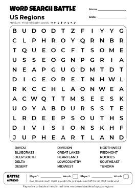Printable US Regions Word Search