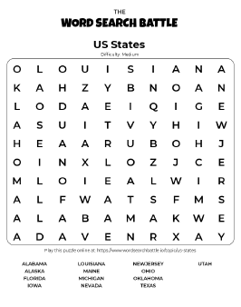 Printable US States Word Search