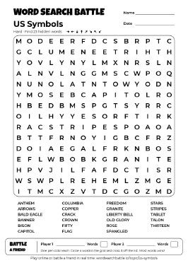 Printable US Symbols Word Search