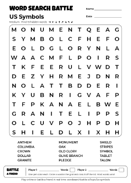 Printable US Symbols Word Search Preview