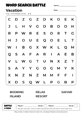 Printable Vacation Word Search