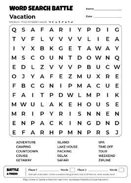 Printable Vacation Word Search