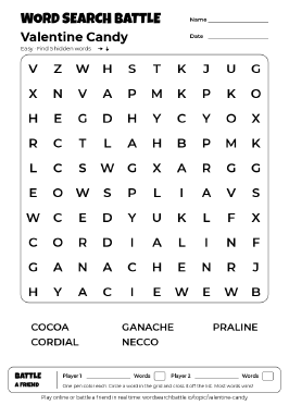 Printable Valentine Candy Word Search