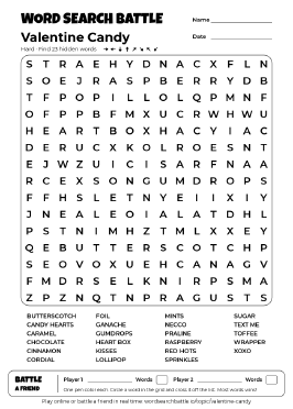 Printable Valentine Candy Word Search