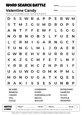 Printable Valentine Candy Word Search