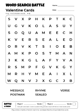 Printable Valentine Cards Word Search