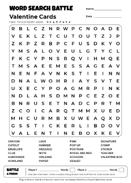 Printable Valentine Cards Word Search