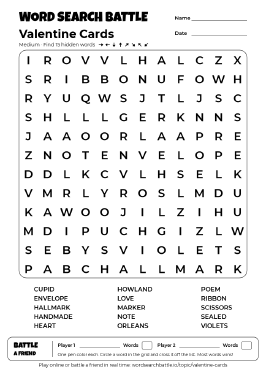 Printable Valentine Cards Word Search