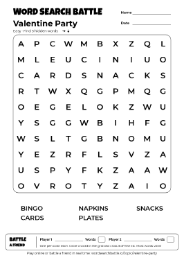 Printable Easy Valentine Party Word Search