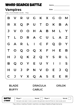 Printable Vampires Word Search