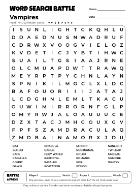 Printable Vampires Word Search
