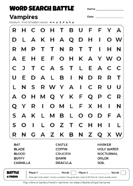 Printable Vampires Word Search