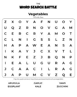 Printable Vegetables Word Search