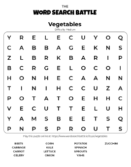 Printable Vegetables Word Search