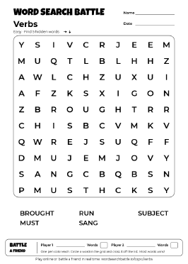 Printable Easy Verbs Word Search