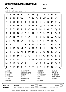 Printable Hard Verbs Word Search