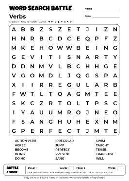 Printable Medium Verbs Word Search