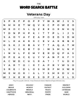 Printable Veterans Day Word Search