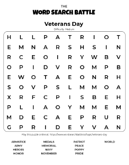 Printable Veterans Day Word Search