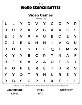 Printable Easy Video Games Word Search