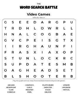 Printable Video Games Word Search