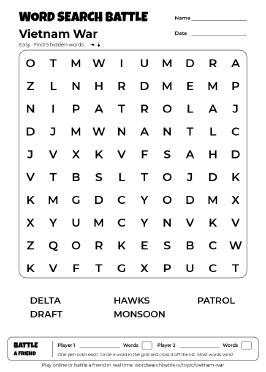 Printable Easy Vietnam War Word Search