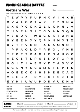 Printable Hard Vietnam War Word Search
