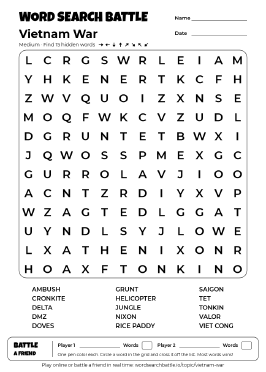Printable Medium Vietnam War Word Search