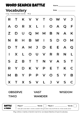 Printable Vocabulary Word Search
