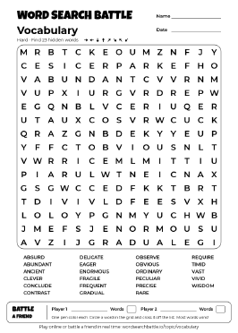 Printable Vocabulary Word Search