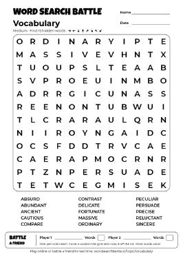 Printable Vocabulary Word Search