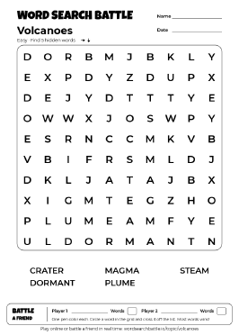 Printable Volcanoes Word Search