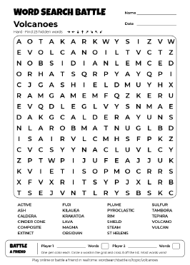 Printable Volcanoes Word Search