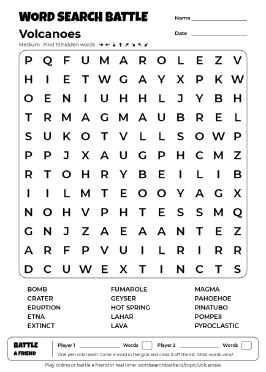 Printable Volcanoes Word Search