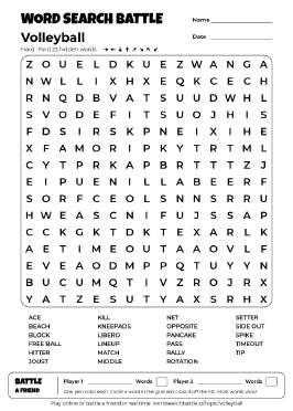 Printable Volleyball Word Search