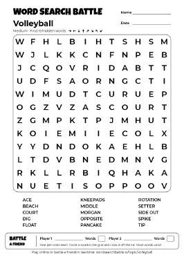 Printable Volleyball Word Search