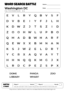 Printable Easy Washington DC Word Search
