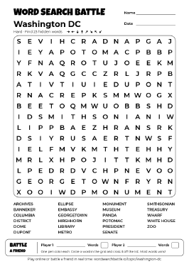 Printable Hard Washington DC Word Search