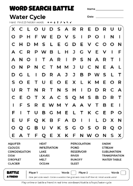 Printable Hard Water Cycle Word Search