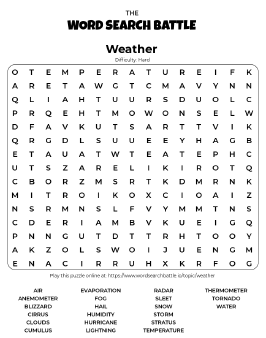 Printable Weather Word Search