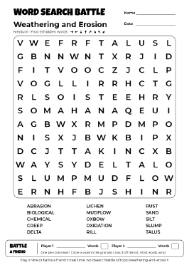 Printable Weathering and Erosion Word Search Preview