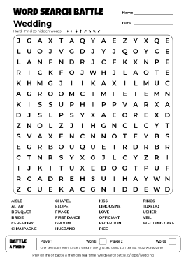Printable Wedding Word Search