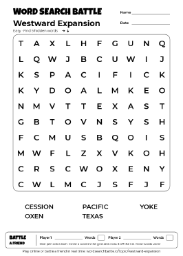 Printable Westward Expansion Word Search
