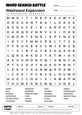 Printable Westward Expansion Word Search