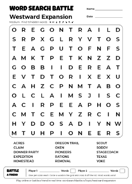 Printable Westward Expansion Word Search