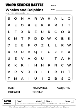 Printable Whales and Dolphins Word Search