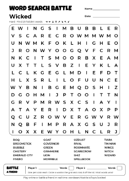 Printable Hard Wicked Word Search